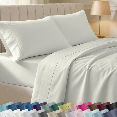 California Design Den 100% Cotton Queen Sheet Set - 400 Thread Count, Silky Sateen Weave, Deep Pockets - Ivory