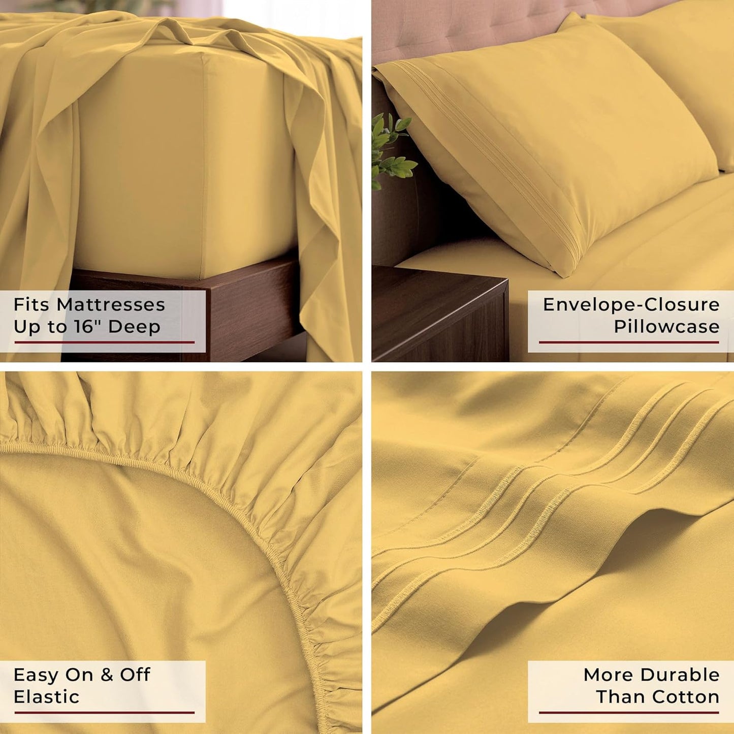 Mellanni King Sheets Set - 4 PC Hotel Luxury Bedding | Extra Soft, Cooling, Wrinkle-Resistant (King, Yellow)