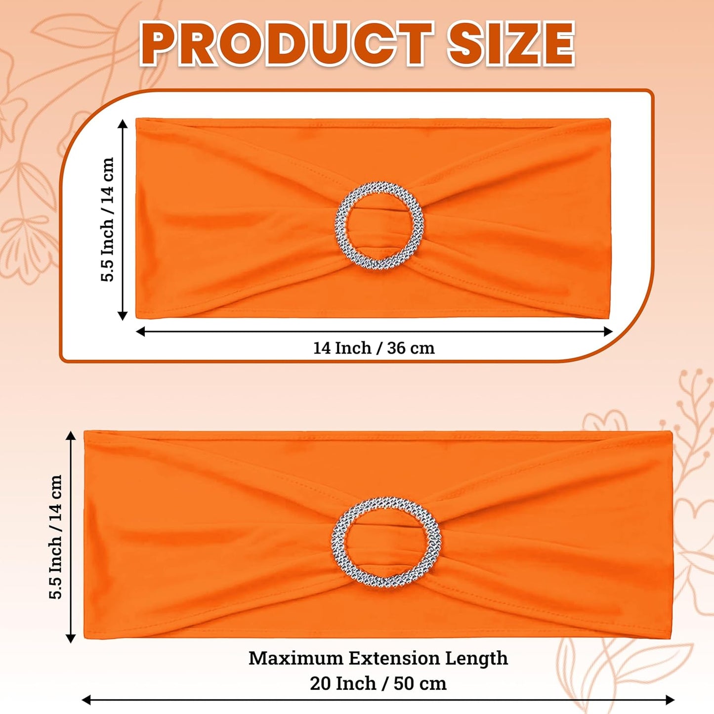 MDS Spandex Chair Sashes - Pack of 200 Elastic Stretch Bands with Buckle Slider for Wedding Decor | Orange