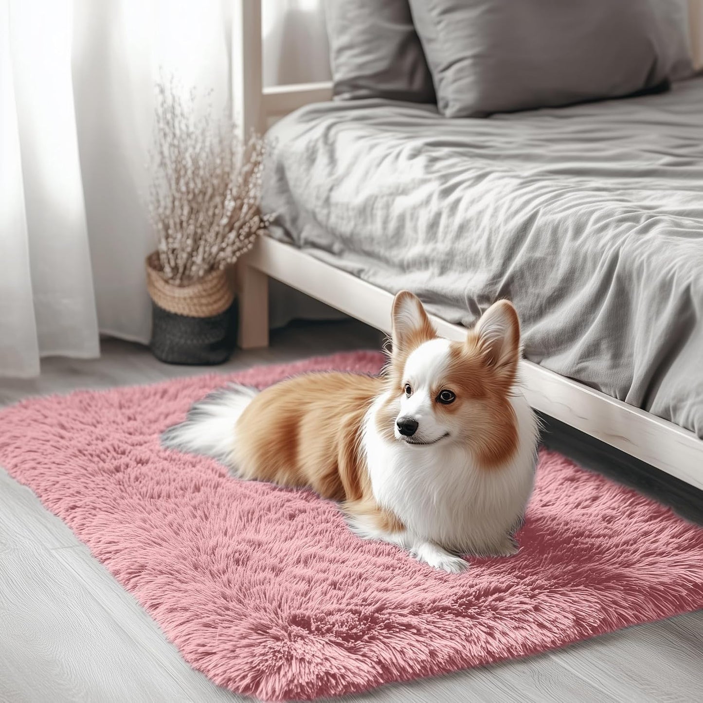 OLANLY Soft Fluffy Shaggy Bedside Rug - Machine Washable 2x3 Size in Pale Pink | Perfect for Bedroom & Nursery Decor