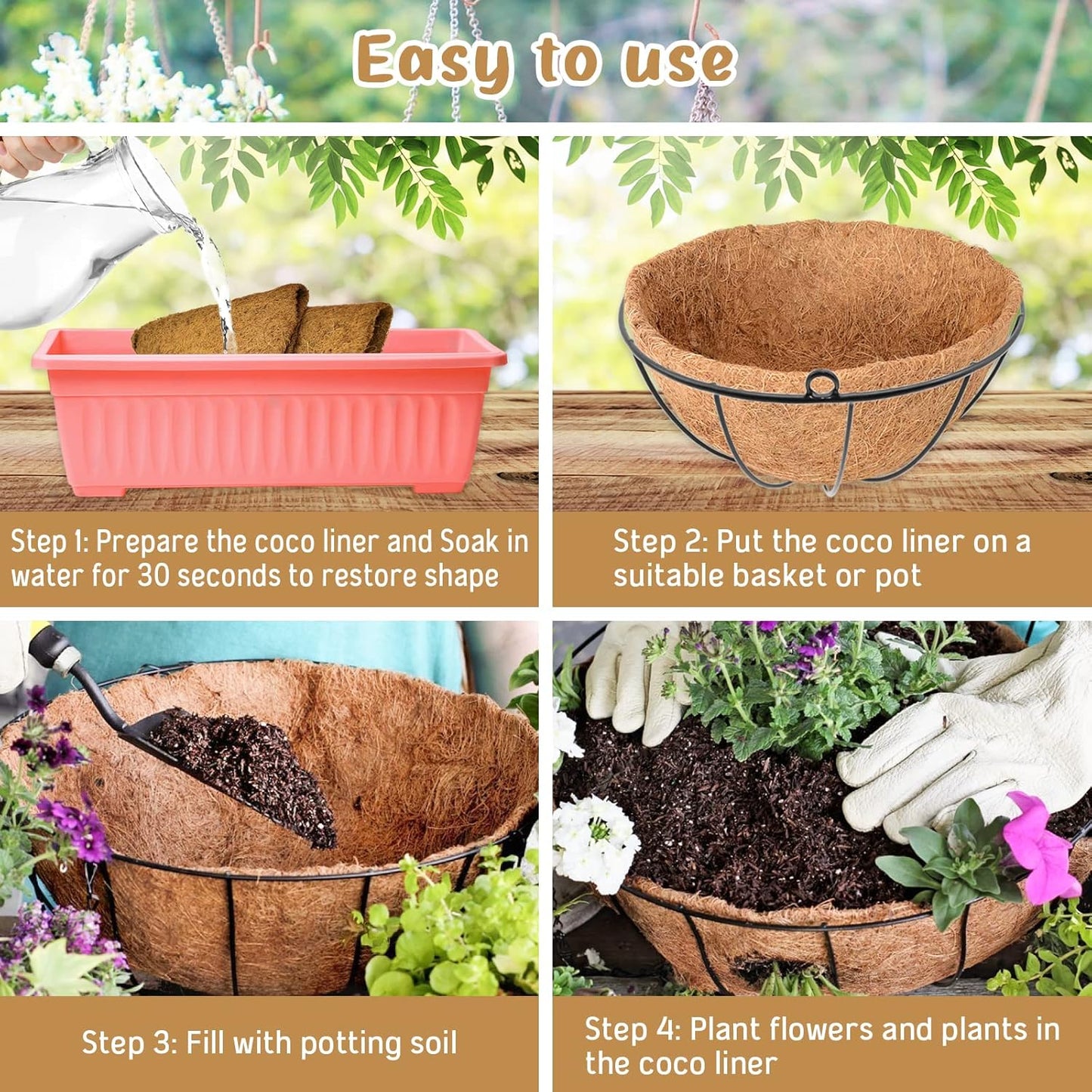 Legigo 3 Pack 18-Inch Coco Fiber Hanging Basket Liners - 100% Natural Coconut Planter Inserts