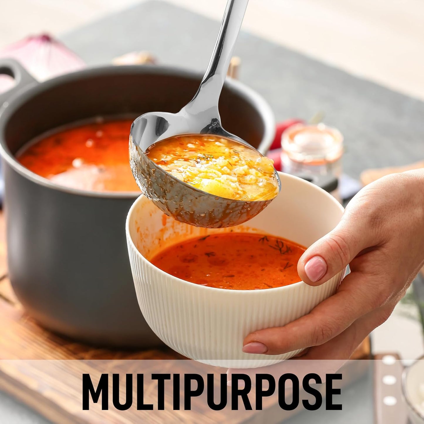 Zulay Kitchen Stainless Steel Soup Ladle - 13” Heat-Resistant & Rust-Proof Kitchen Utensil | Ergonomic Handle for Soups, Stews & Sauces