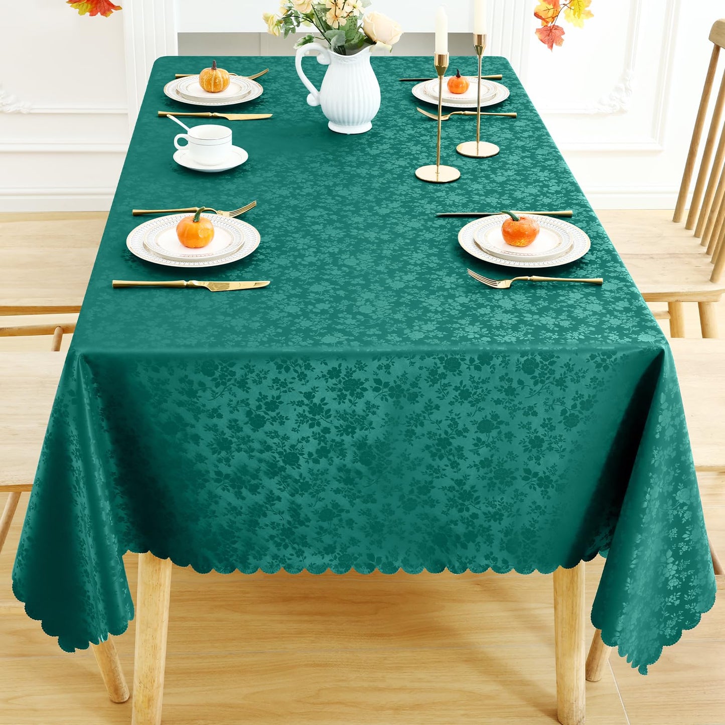 Smiry Rectangle Table Cloth, Waterproof Heavy Duty Vinyl Tablecloths, Wipeable Washable Table Cover for Kitchen and Dining Room (Christmas Green, 60" X 84")