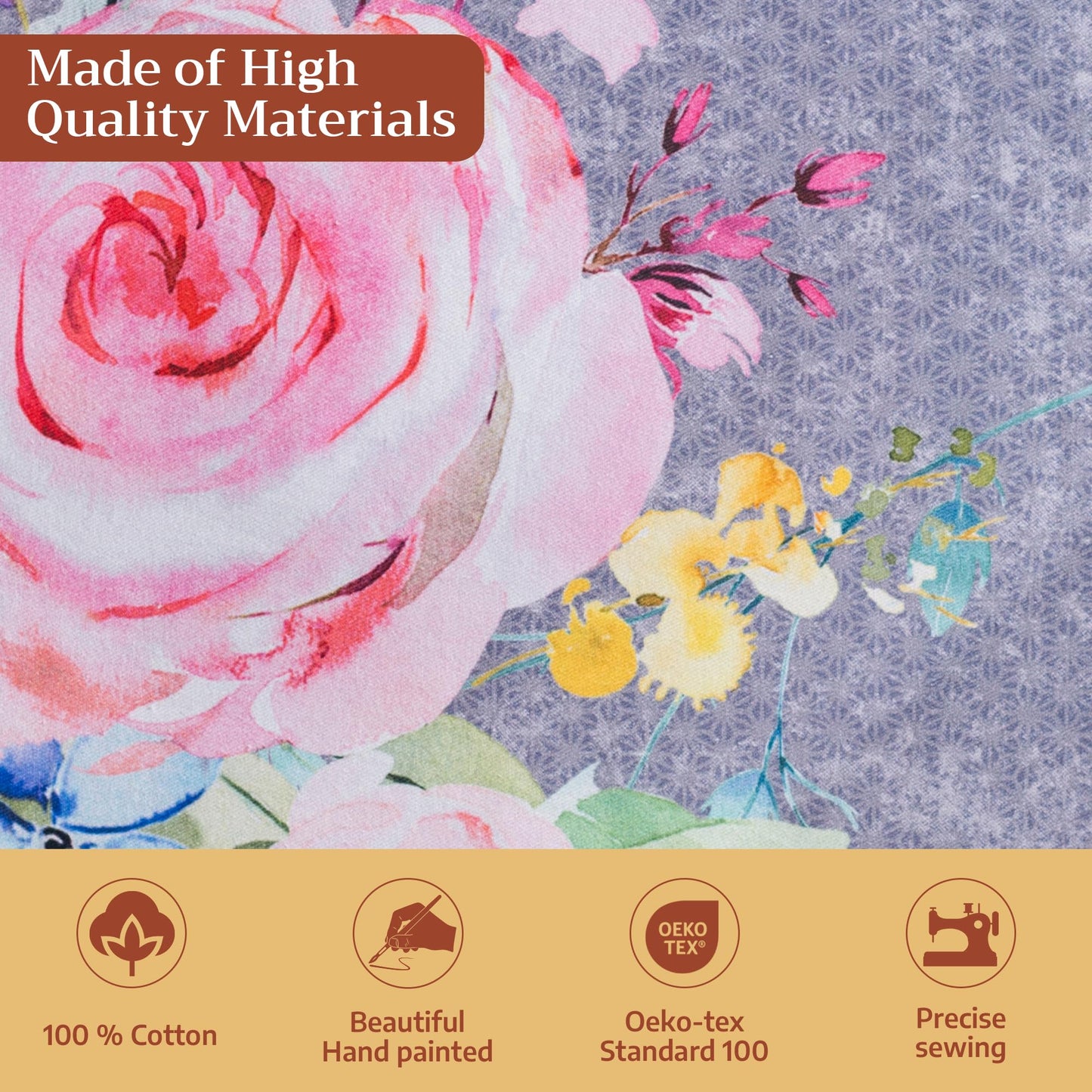 Maison d' Hermine Table Cloth Square Table 100% Cotton 60 x 60 Inches Tablecloth Reusable Decorative for Dining Kitchen Farmhouse Home Gifts for Mothers Day Spring Summer- Sweet Rose Lavender - Lush