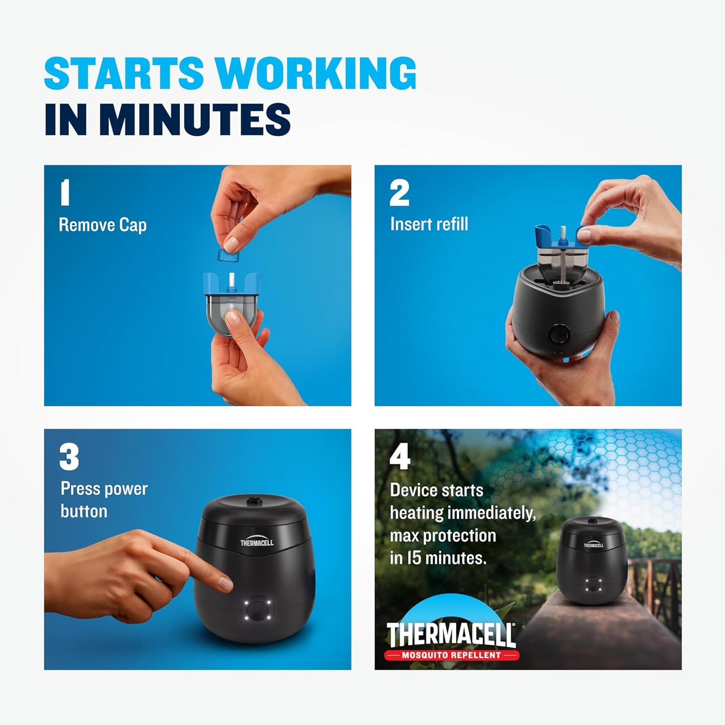 Thermacell Rechargeable Mosquito Repeller Refills - Advanced 20-Foot Protection Zone | DEET-Free & Compatible with E-Series & Radius