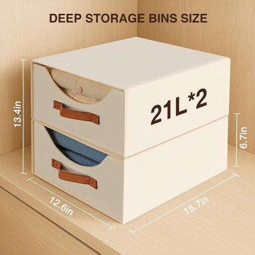 Homsorout Closet Organizers - Large Fabric Storage Bins with Drawers | 4-Pack Beige for Bedroom & Living Room