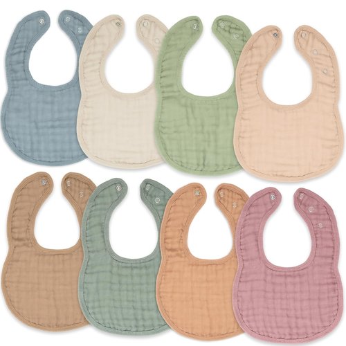 Comfy Cubs Muslin Bibs - Soft, Highly Absorbent Baby Bibs for Feeding & Teething | Pack of 8, Colorful Designs