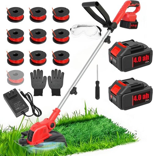 21V Cordless String Trimmer & Edger - 12" Auto-Feed Grass Cutter with 4.0Ah Battery & Fast Charger | Red