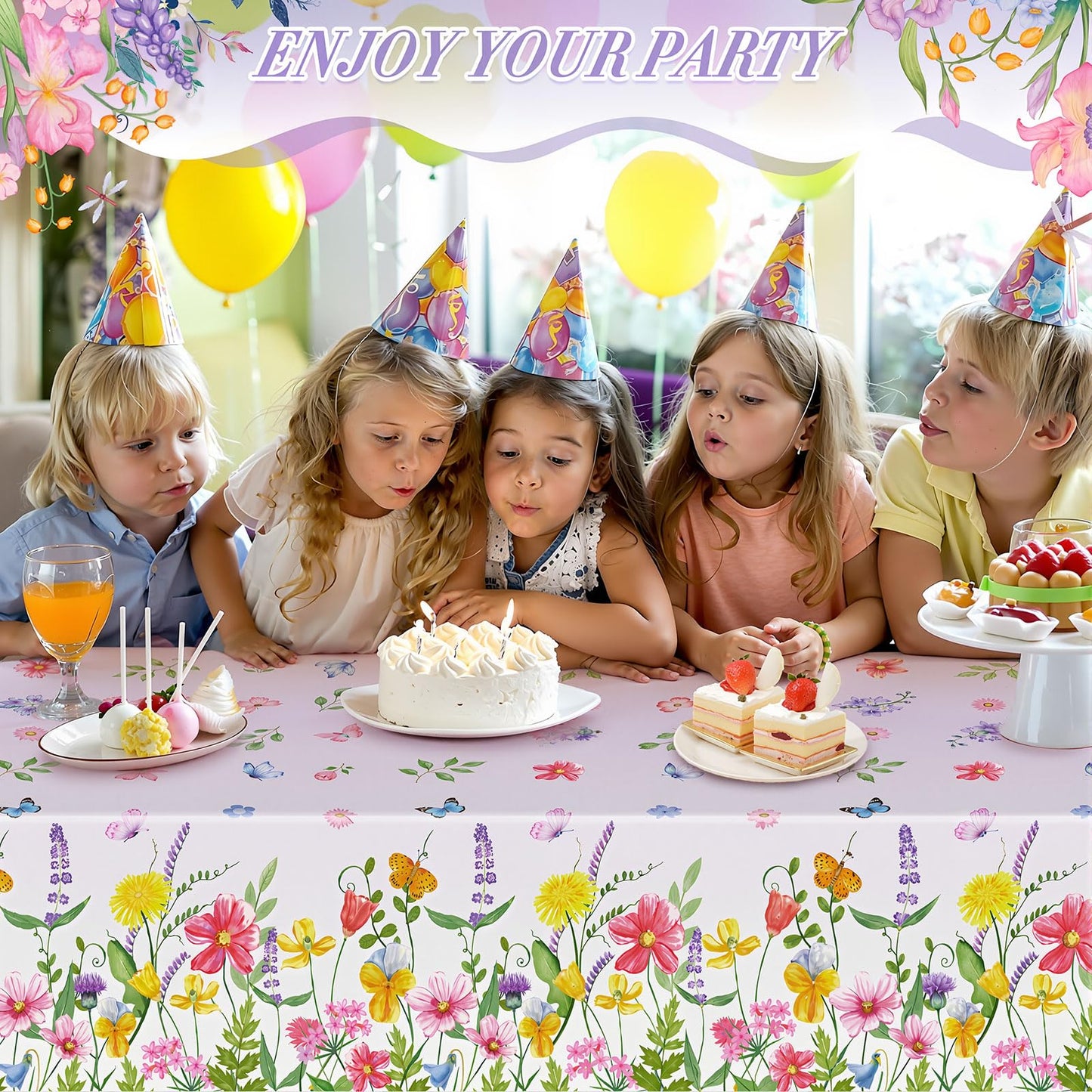 Oudain 3 Pcs Easter Tablecloth Decorations - 54×108 Inch Spring Flower Disposable Plastic Waterproof Pastel Garden Floral Table Cover Runner Rectangular for Easter Brunch Baby Shower Wedding Party