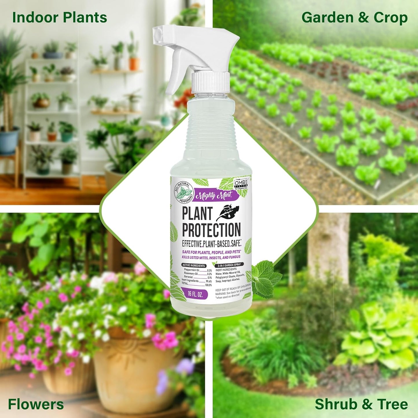 Mighty Mint Peppermint Oil Spray - Natural Insect & Pest Control for Plants - 16 oz, Easy-to-Use Formula