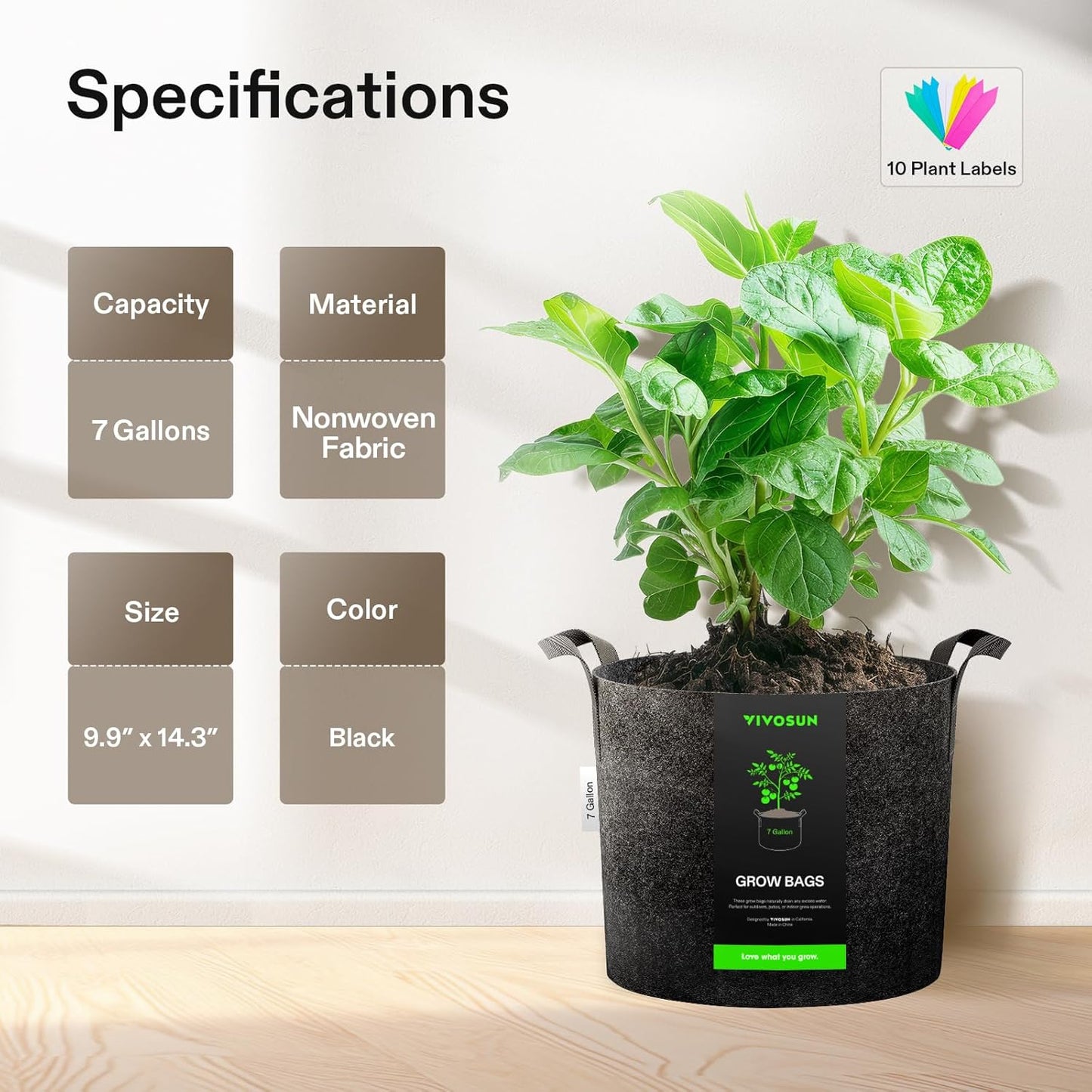VIVOSUN 7 Gallon Plant Grow Bags - Heavy Duty Nonwoven Fabric Pots with Handles | 5-Pack