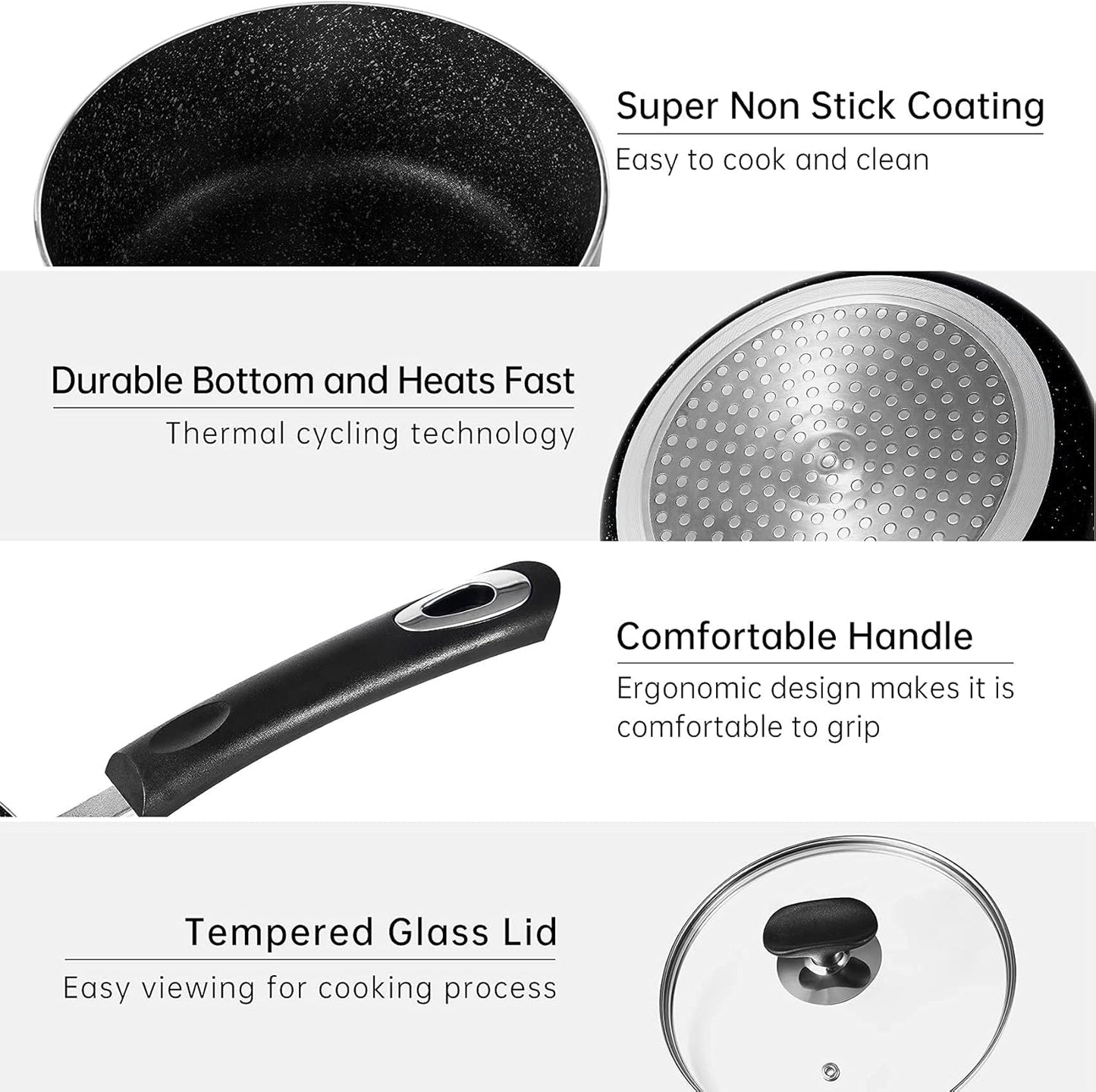 Skiennix Nonstick Saucepan Set - 1Qt & 2Qt Pots with Glass Lids for Effortless Cooking