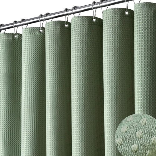 Dynamene Sage Green Shower Curtain - Luxury Waffle Textured Heavy Duty 256GSM Polyester | 72"x72" with Hooks