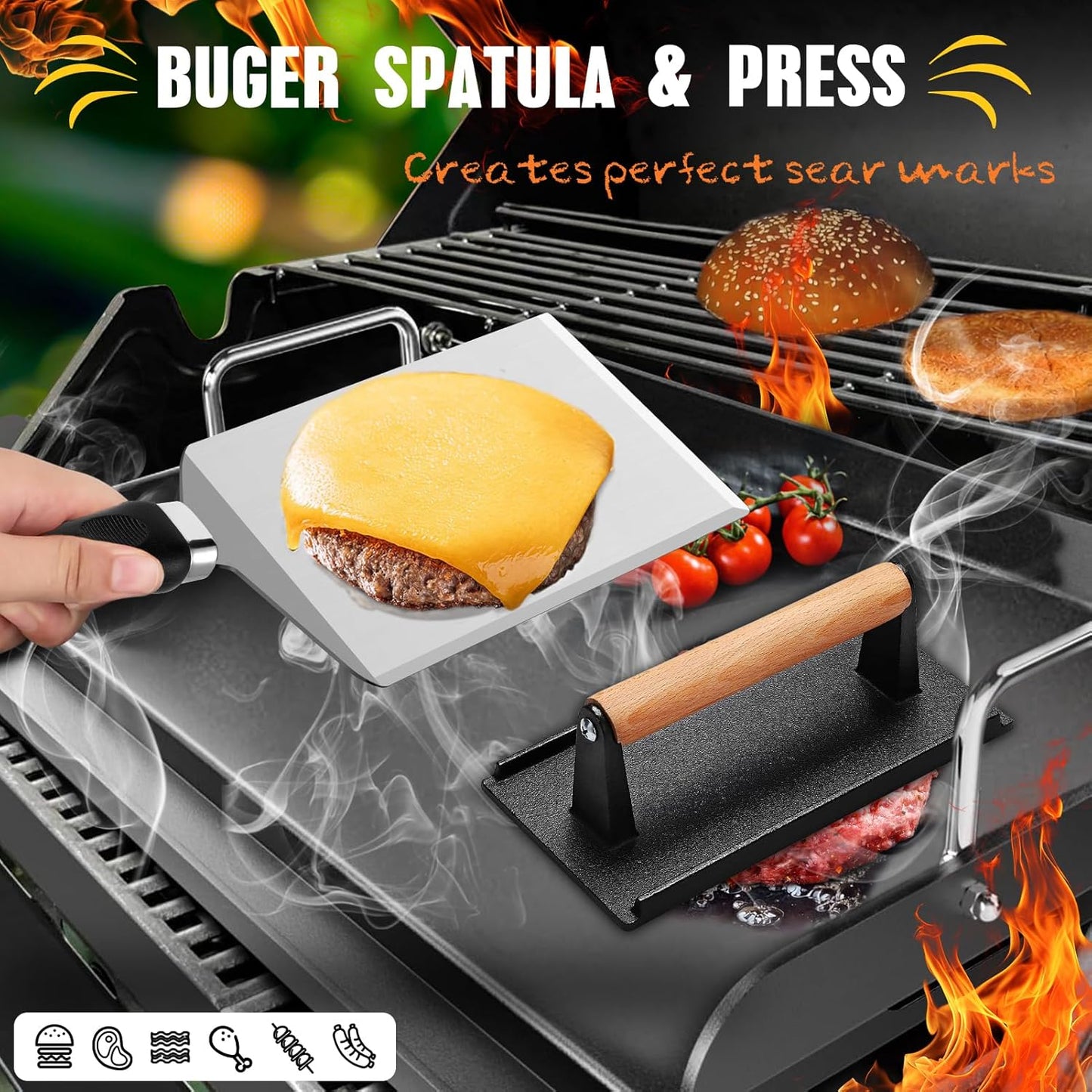 RINPIR 33PCS Griddle Accessories Kit - Professional Flat Top Grill Tools with Cooling Rack & Burger Press