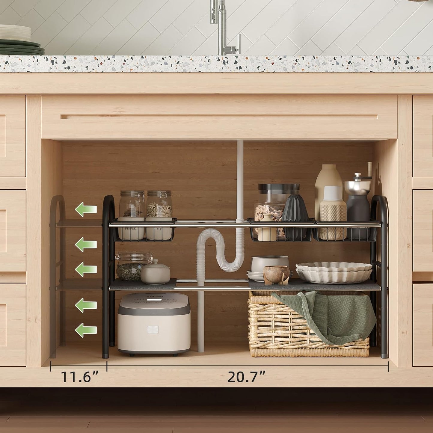 NETEL Under Sink Organizer - 2-Tier Expandable Cabinet Shelf with 4 Baskets & Panels | Ideal for Kitchen & Bathroom Storage