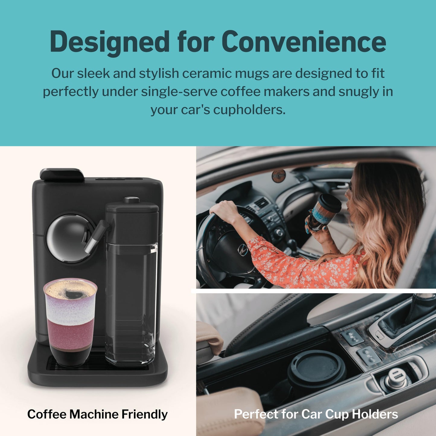 NOVA CERAMICS Coffee Travel Mug – Reusable Coffee Cup – Microwave & Dishwasher Safe Coffee Green Tumbler - Gifts For Women Men Him Her – 12oz – Eclipse