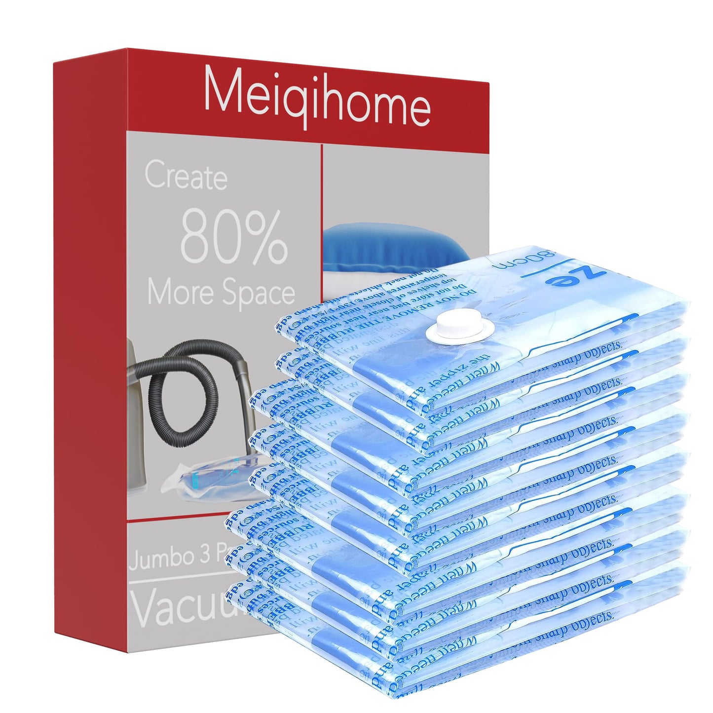MEIQIHOME Vacuum Storage Bags, Space Saver Sealer Bags,Vacuum seal bags for clothing, Pillows, Comforters, Blankets, Bedding,Travel,8 COMBO