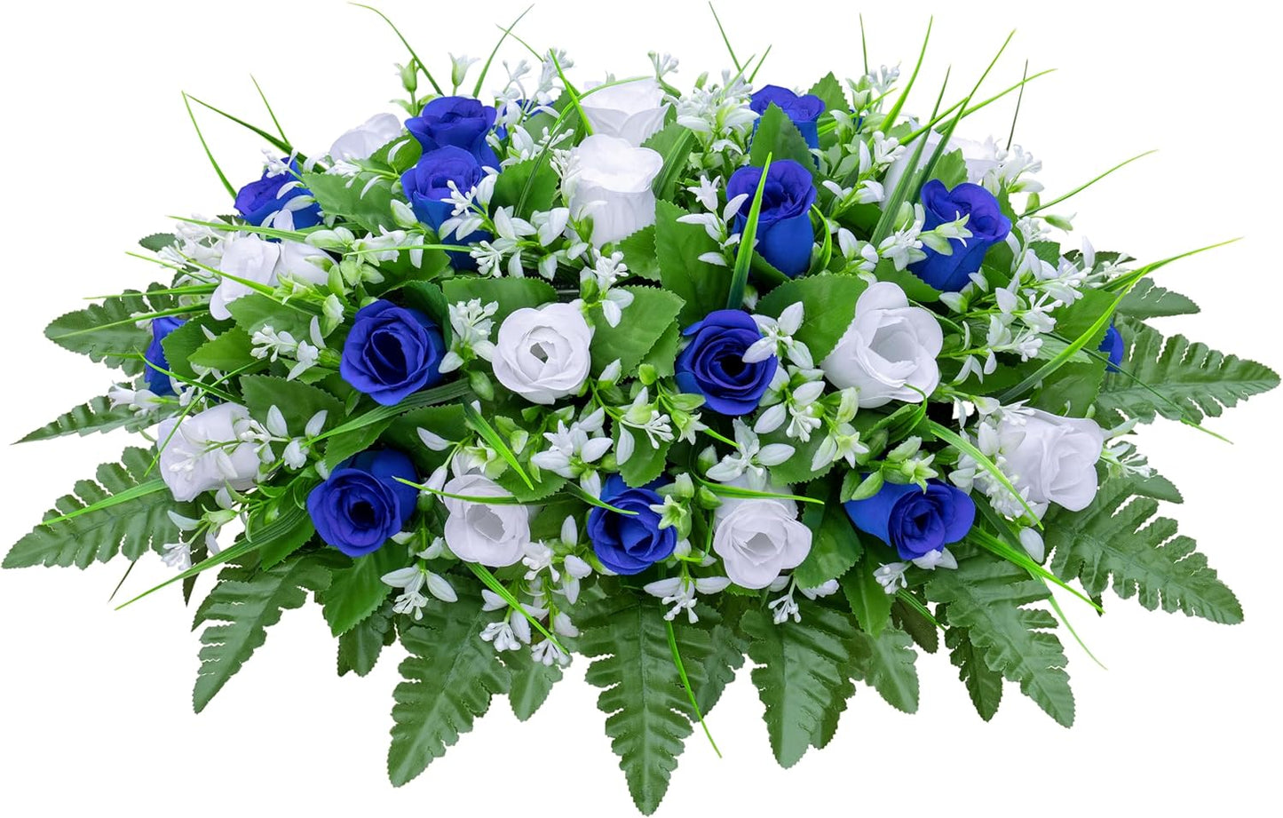 LVXINLI Artificial Cemetery Flowers - Saddle-Shaped Tombstone Decorations | UV-Resistant Blue & White