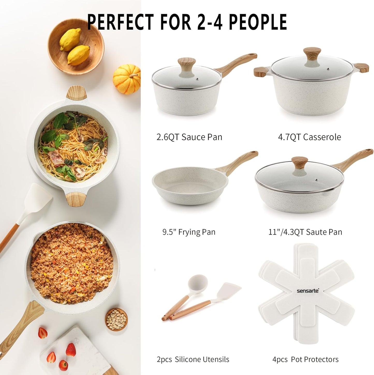 SENSARTE Nonstick Ceramic Cookware Set - 13-Piece Healthy Pots & Pans with Stay-Cool Handles & Silicone Tools