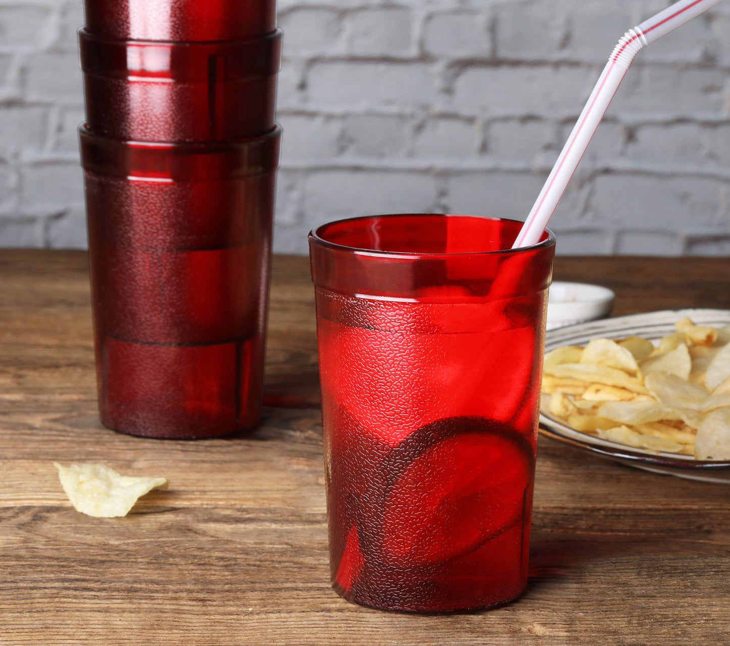 New Star Foodservice Restaurant-Grade Polycarbonate Beverage Tumblers, 8 oz, Red, Set of 12