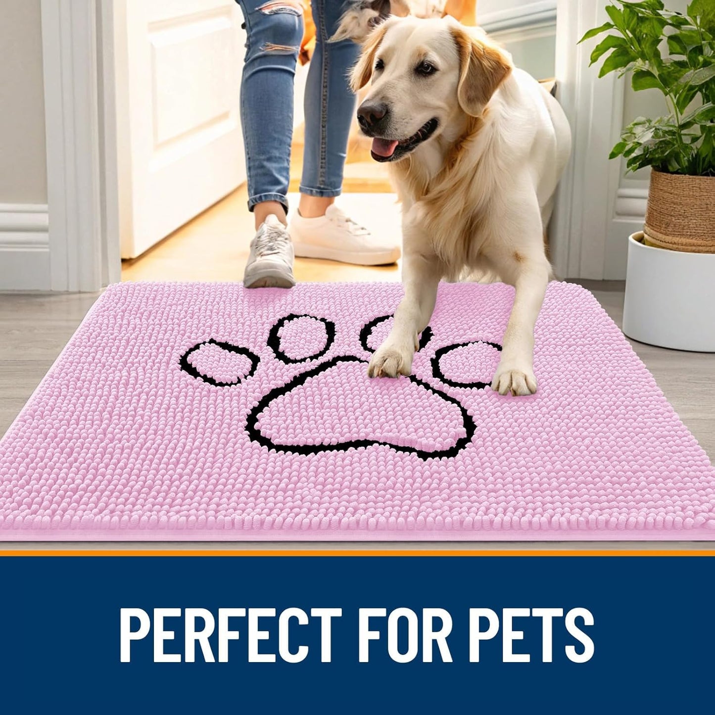 OLANLY Dog Door Mat - Absorbent Non-Slip Mud Mat for Muddy Paws | Quick Dry Chenille, 30x20, Pink