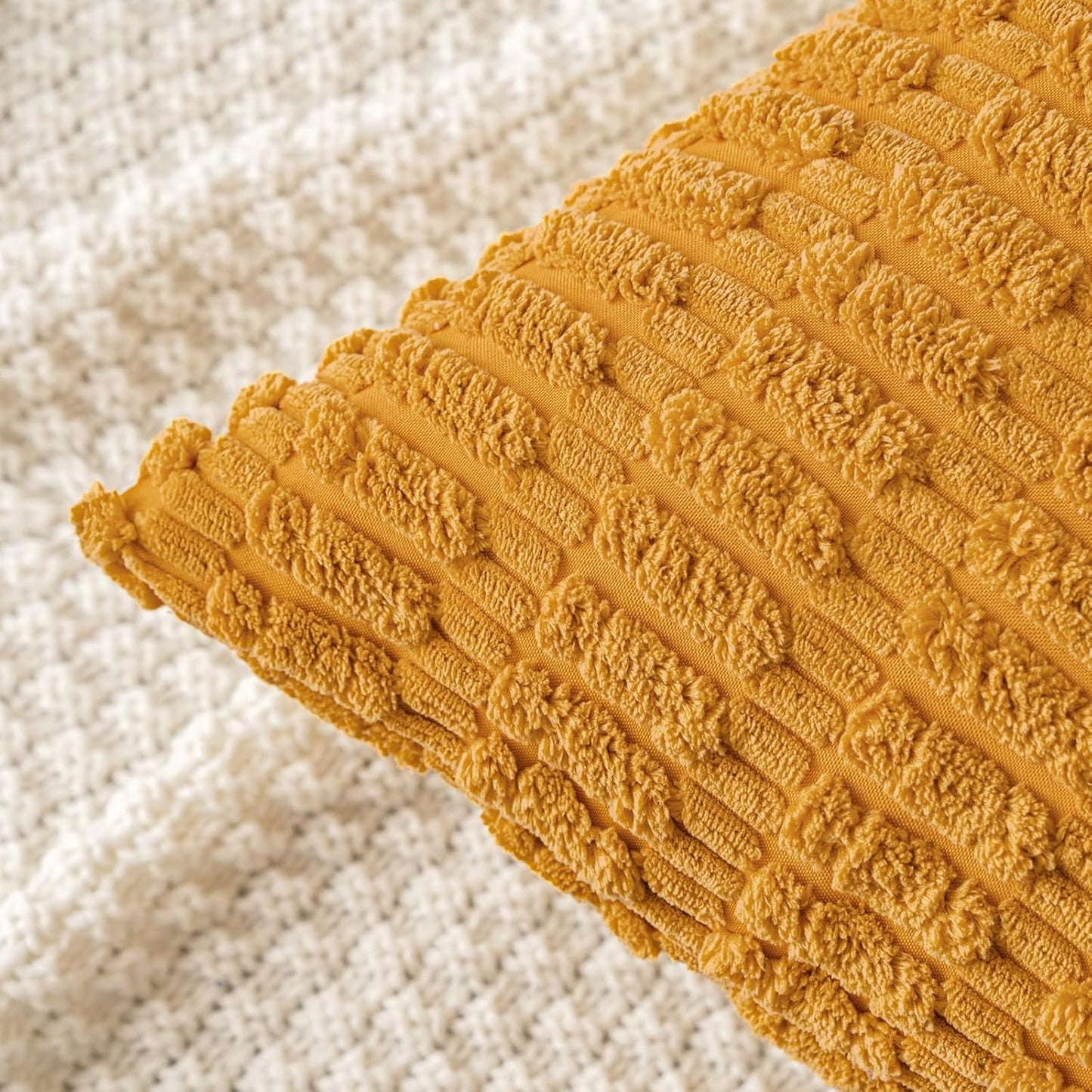 MIULEE Corduroy Throw Pillow Covers - Soft Boho Striped Design | 16x16 Inch for Modern Farmhouse Decor - Gold Yellow
