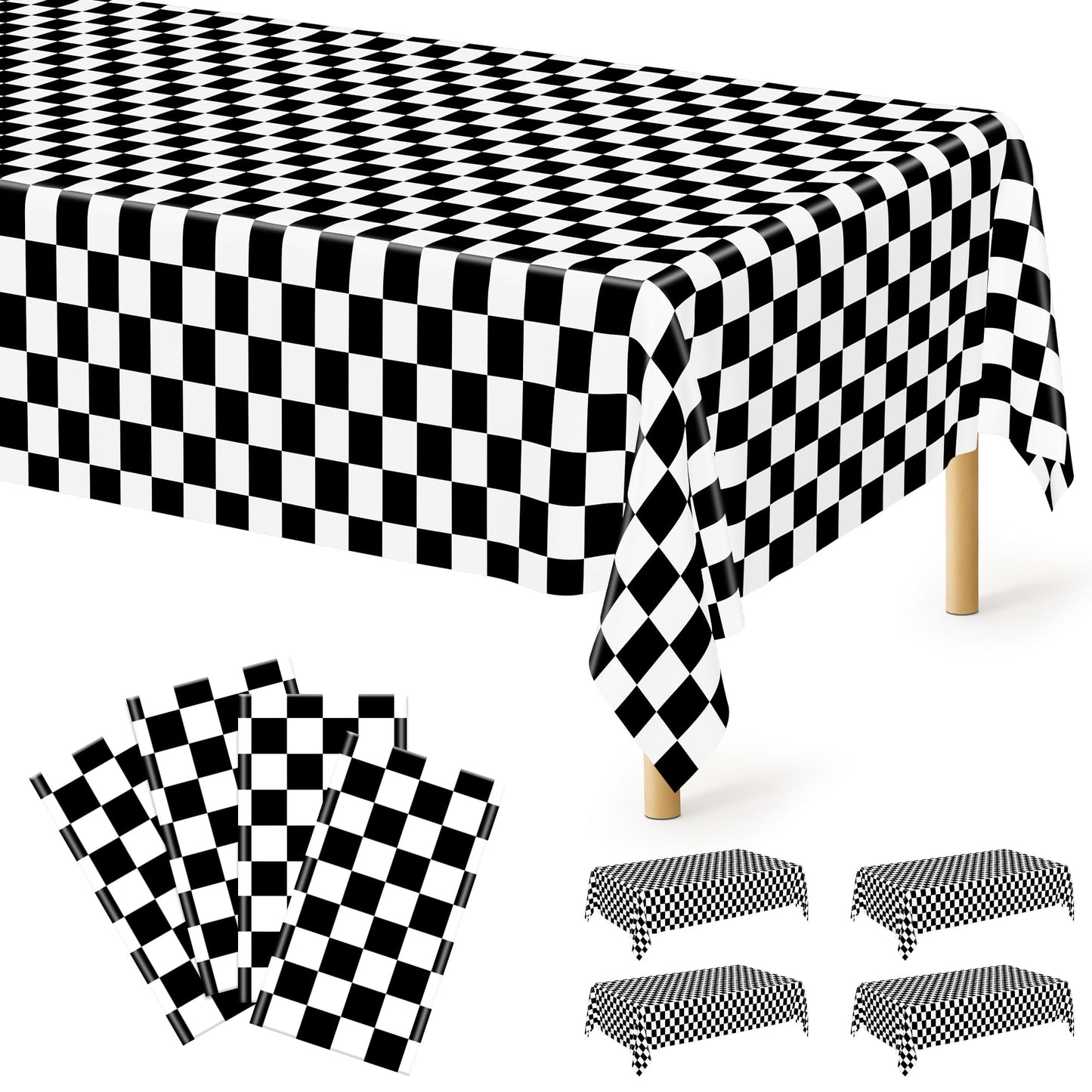 QZYL 4Pack Plastic Table Cloth Disposable, 54" x 108" Waterproof Tablecloths Rectangular, Black and White Checkered Table Cover for Picnic Birthday Party Supplies Outdoor Gathering BBQ Holiday Dinner