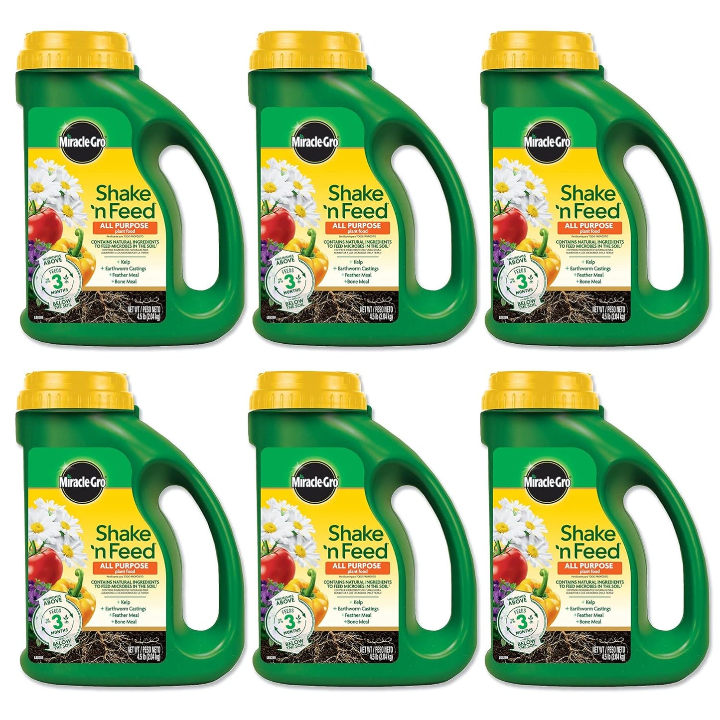Miracle-Gro Shake 'N Feed All Purpose Plant Food - 4.5 lbs for Indoor & Outdoor Plants | Feeds for 3 Months (6-Pack)