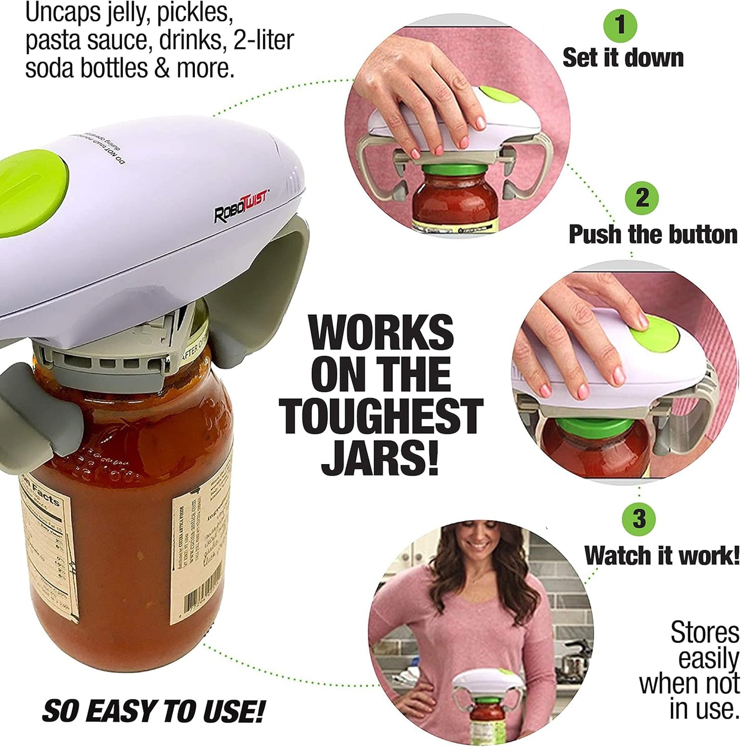 Robotwist Automatic Jar Opener - Deluxe Model with Enhanced Torque | Electric Hands-Free Kitchen Gadget for All Jar Sizes