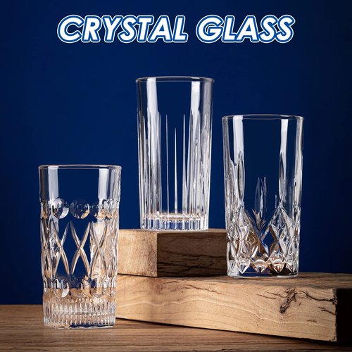 Claplante Crystal Highball Glasses, Set of 6 Glass Drinking Glasses, 11 oz Durable Drinkware Cups for Cocktails, Water, Juice, Beer, Wine-Special Edition Glassware Set, Dishware, Dishwasher Safe