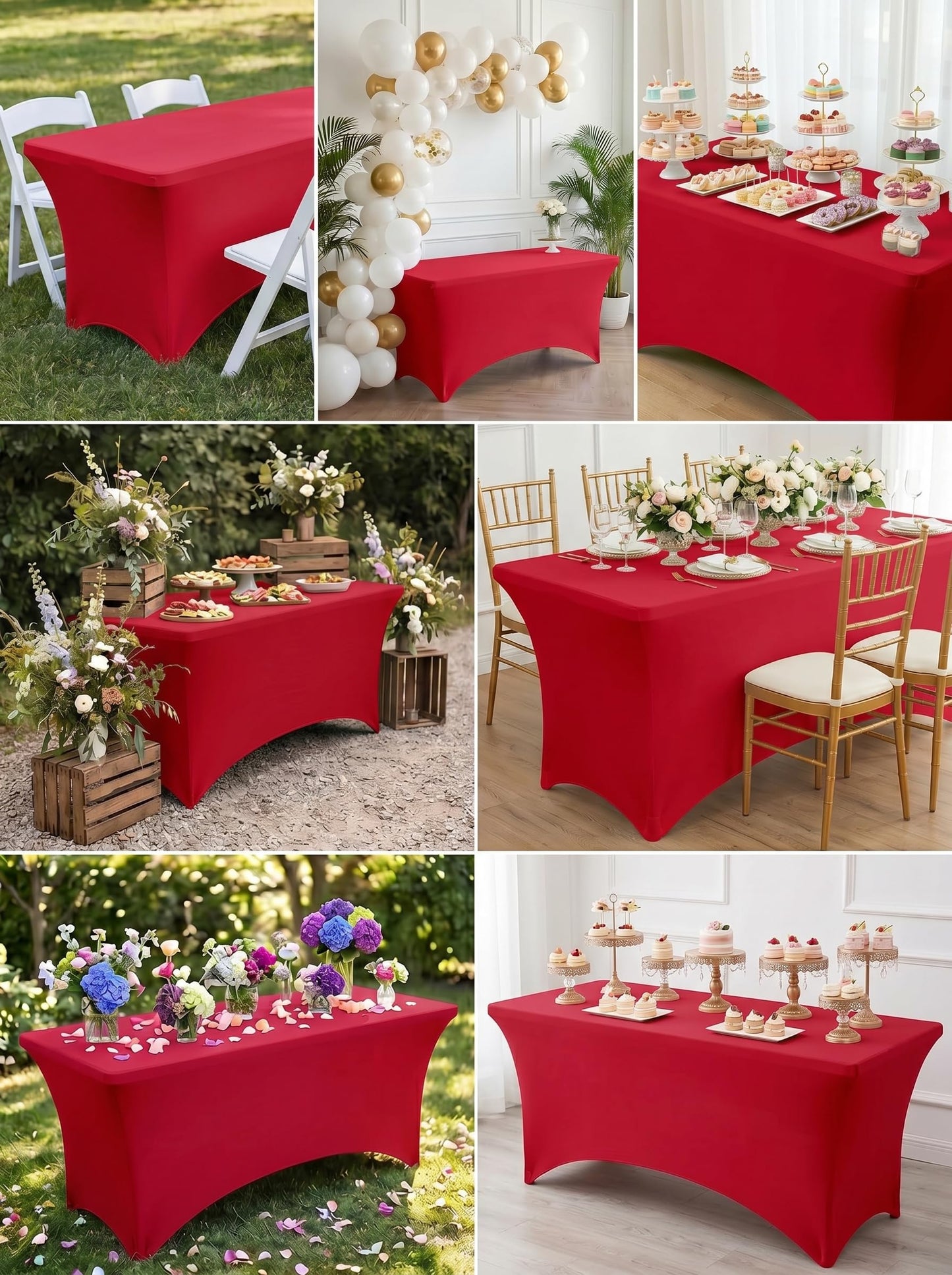Utopia Kitchen Spandex Tablecloth 2 Pack [8FT, Red] Tight, Fitted, Washable and Wrinkle Resistant Stretch Table Cloth Rectangle Cover for Trade Show, Weddings & Parties [96Lx30Wx30H Inch]