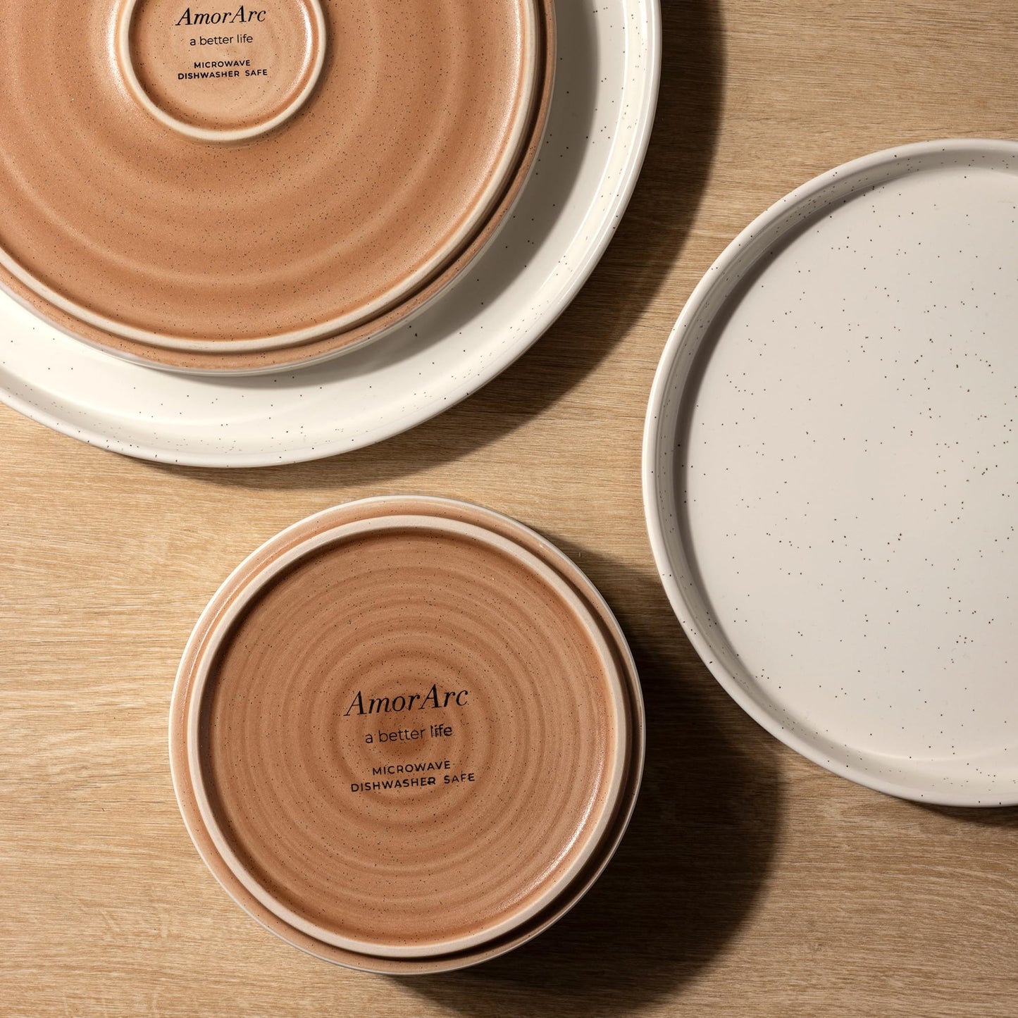 AmorArc Ceramic Dinnerware Set for 4 | Speckled Stoneware Plates and Bowls with unglazed terracotta | Scratch Resistant, Dishwasher & Microwave Safe Modern Dishes Sets- 12-Pcs