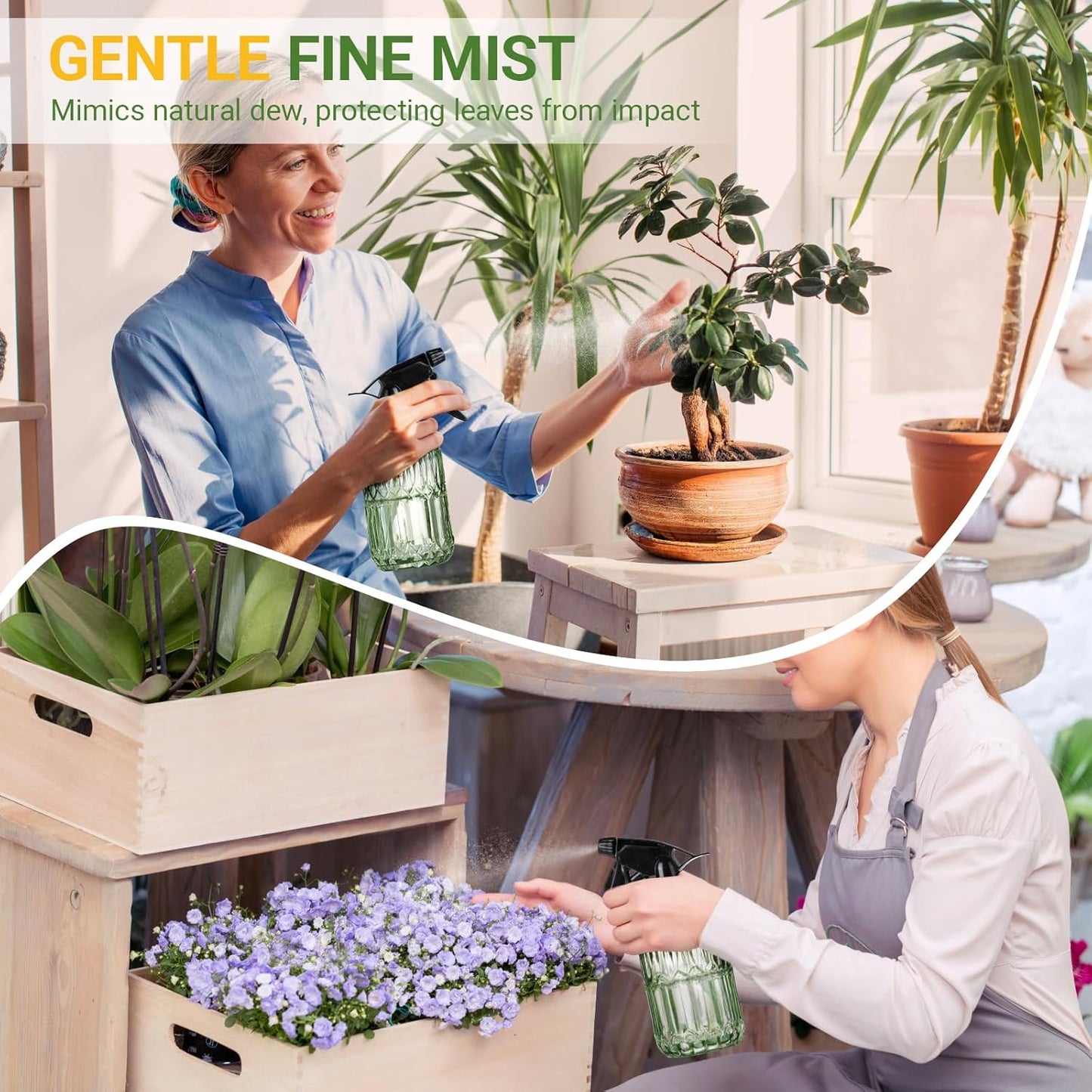 Skiennix Glass Plant Mister Bottle - 13.5 oz Refillable Leak-Proof Spray for Indoor Plants & Gardening | Adjustable Mist Nozzle (Green)