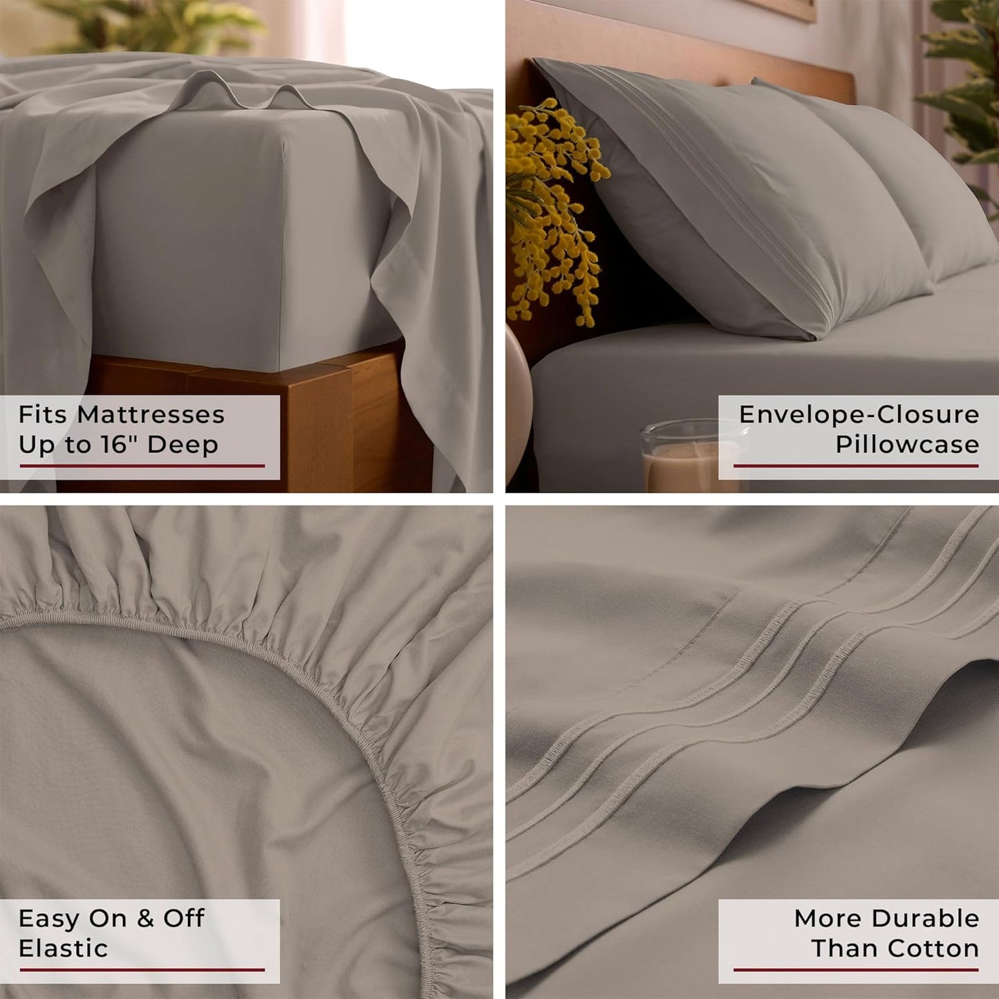 Mellanni Full Sheets Set - 4 PC Hotel Luxury Bedding | Extra Soft, Cooling, Wrinkle-Resistant (Full, Tan)