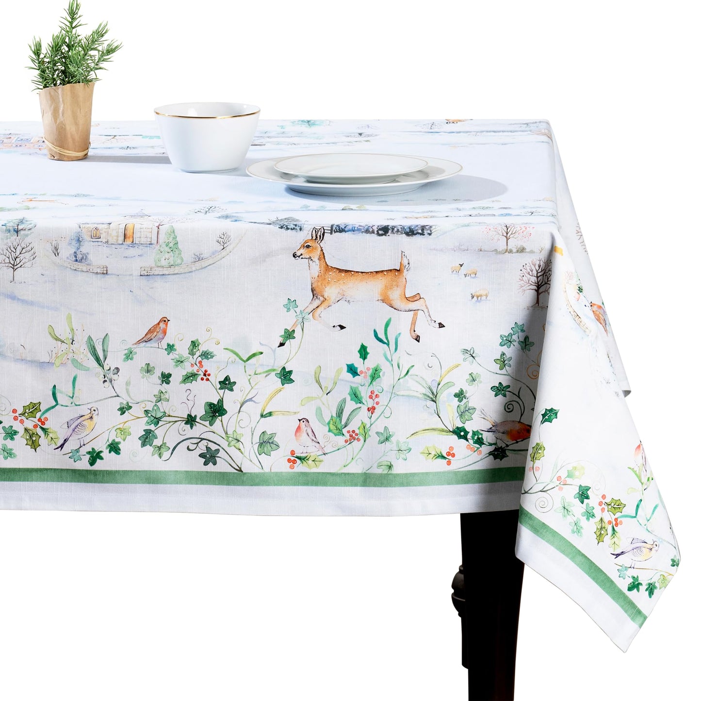 Maison d' Hermine Table Cloth Square Table 100% Cotton 54 x 54 Inches Fall Tablecloth Reusable Everyday Use for Thanksgiving Christmas Decorations Dining Farmhouse Party (Snowy World)
