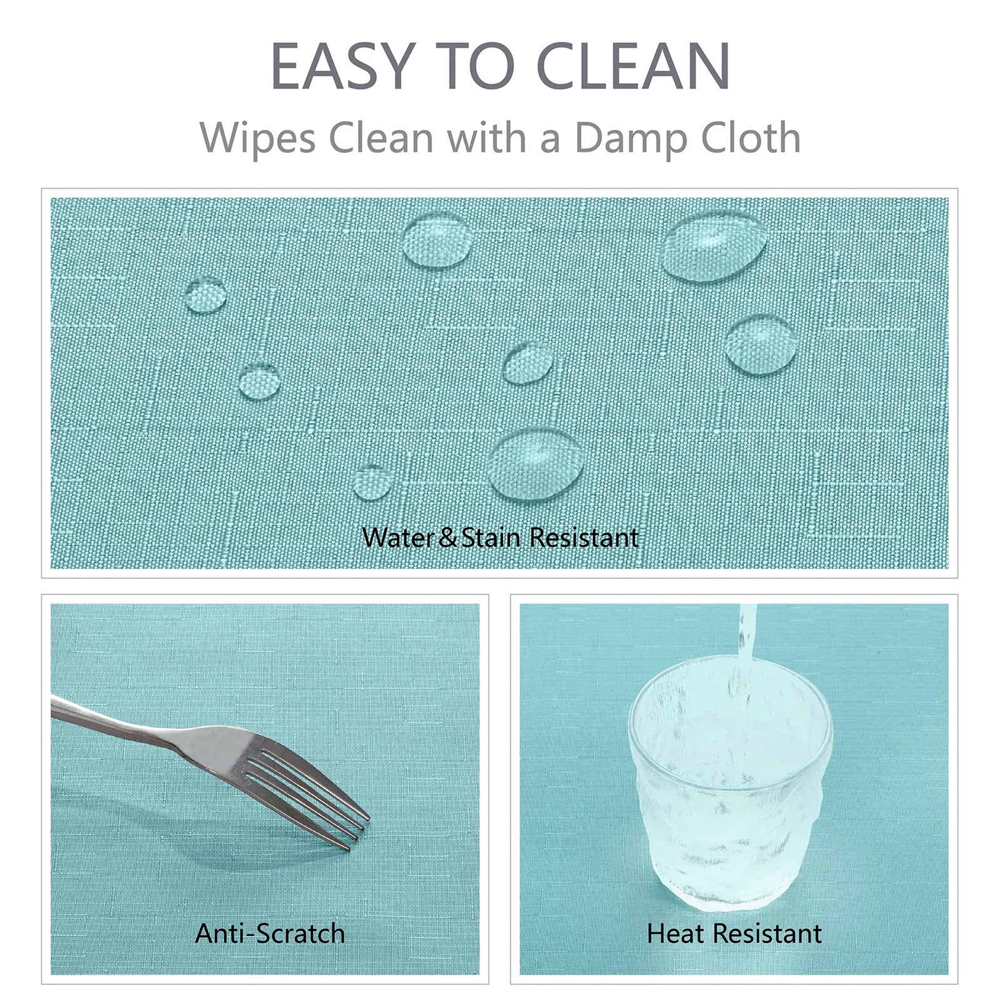 Veblandy Rectangle Tablecloth Waterproof 52x70 inch Linen Textured Table Cloth Stain and Wrinkle Resistant Washable, Decorative Fabric Table Cover for Dining, Party and Camping, Aqua