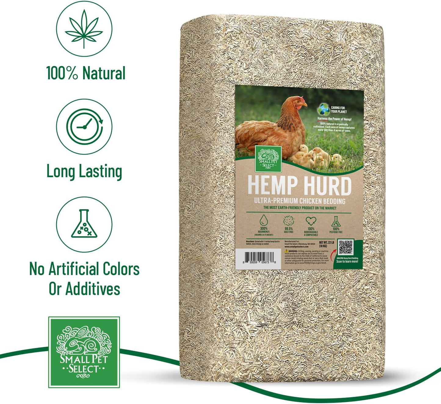 Small Pet Select - Jumbo Hemp HURD Chicken Bedding | Eco-Friendly, Biodegradable, 36 lb (Two 18 lb Bags)