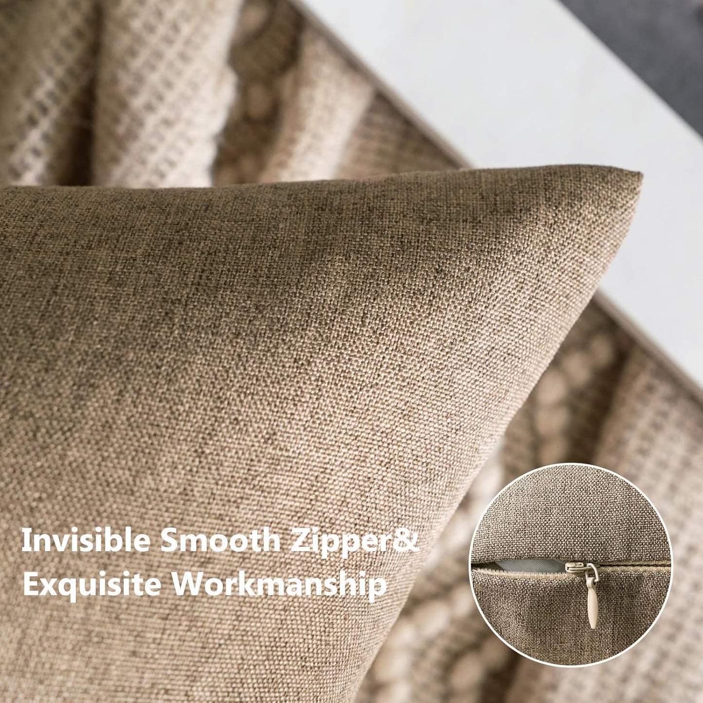 MIULEE Decorative Outdoor Throw Pillow Covers - Waterproof Faux Linen Cushion Cases | 18x18 Inch Khaki (Pack of 2)