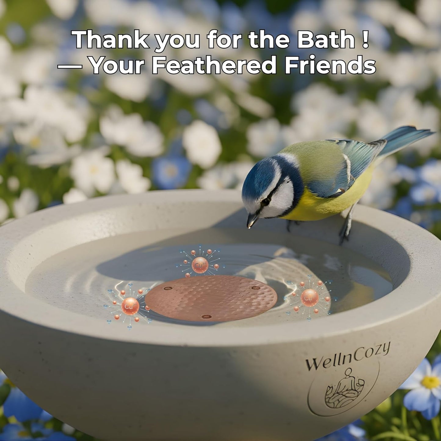 Skiennix Bird Bath Copper Disk Set - 99.9% Pure Hammered Copper Plate, Rustic Design for Easy Maintenance