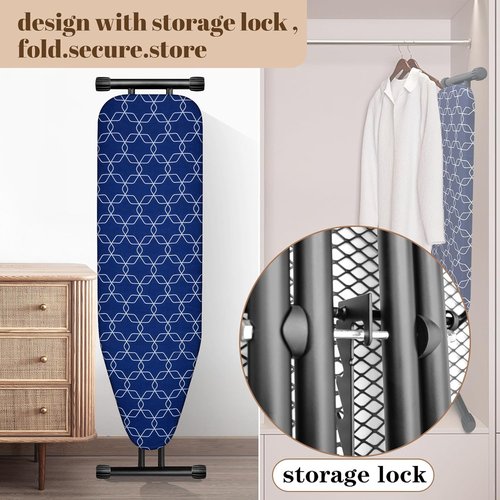 Classic Ironing Board - Extra Wide Heavy-Duty Padded Surface | Compact 43 x 13 Size in Blue Geometry