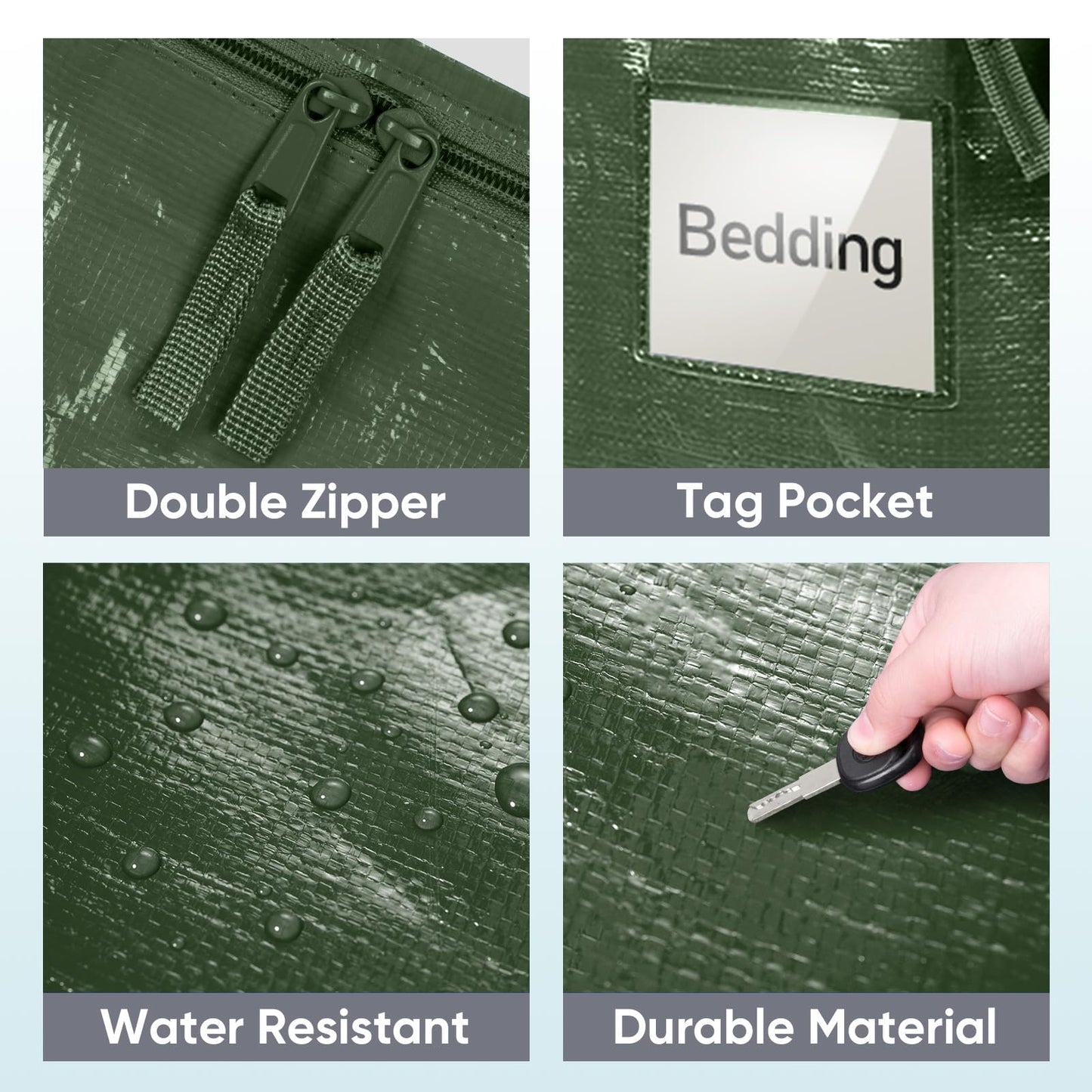 TICONN 8 Pack Extra Large Moving Bags Heavy Duty with Zippers & Carrying Handles, Durable Storage Bags Moving Boxes for Closet Organizers and Storage (8 Pack, Olive)