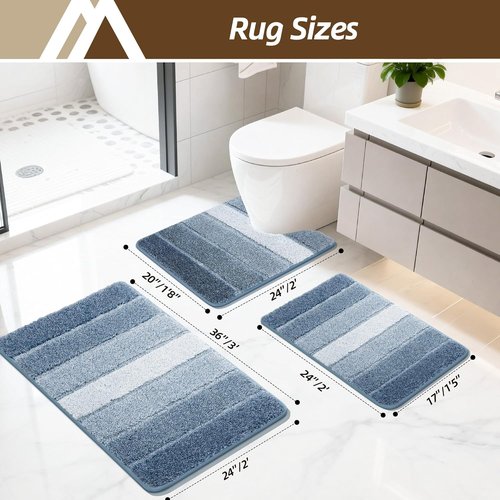 COSY HOMEER Bathroom Rug - Ultra Soft, Absorbent, Non-Slip TPR Backing - 24"x17", Blue Shaggy Mat