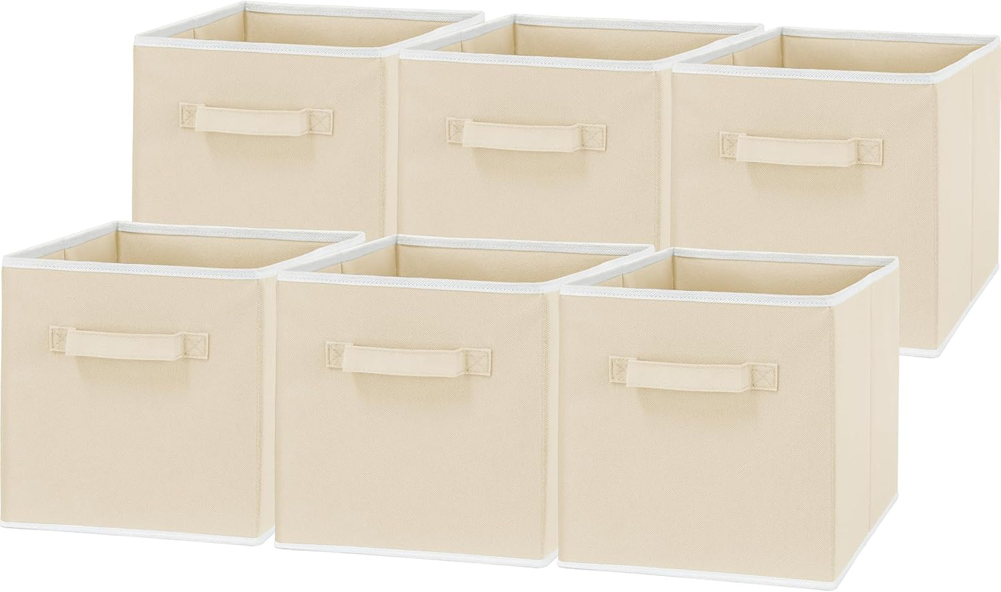Simple Houseware Foldable Cube Storage Bins - 11-Inch Beige Fabric Organizer | 6-Pack for Closet & Shelves