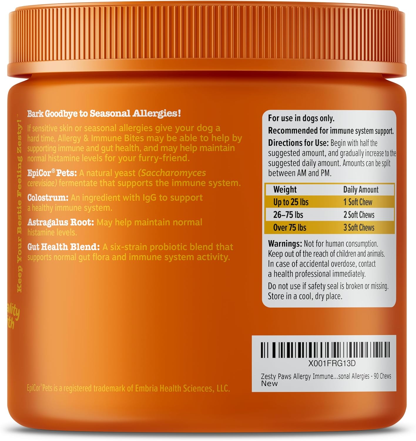 Zesty Paws Allergy Immune Bites - Dog Allergy Chews for Itchy Skin & Ears | Lamb Flavor, 90ct