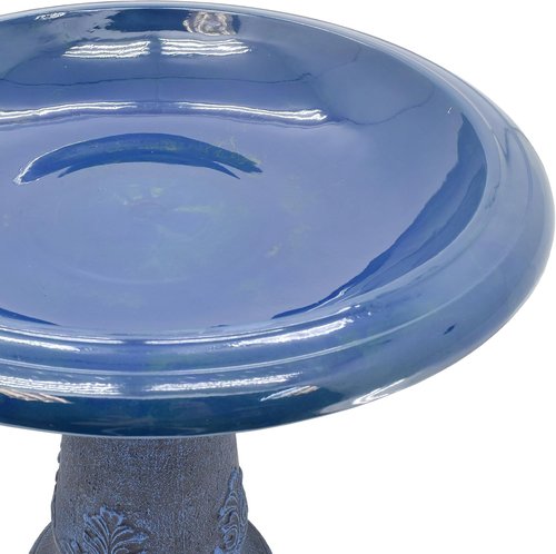Arcadia Garden Products Fiberclay Bird Bath - Antique Vintage Design, Weather Resistant, 20-Inch Tall, Blue