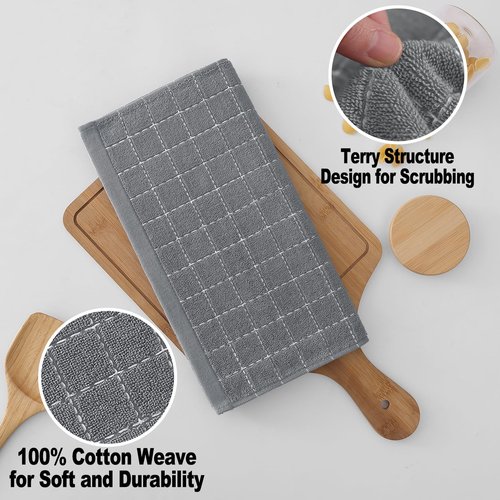 Homaxy 100% Cotton Terry Kitchen Dish Cloths, Ultra Soft and Absorbent Dish Towels for Kitchen, Suitable for Drying and Washing Dishes, 6 Pack, 12 x 12 Inches, Grey
