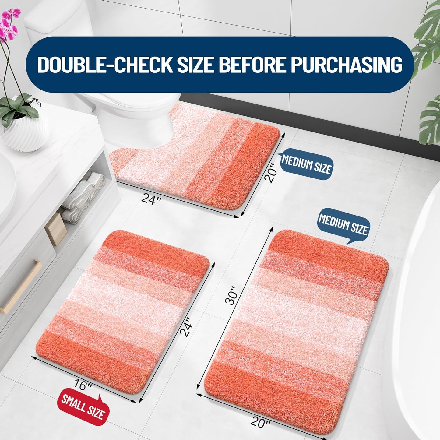 OLANLY Bathroom Runner Rug - Extra Soft, Absorbent Microfiber Mat | 59x20, Quick Dry, Washable, Coral