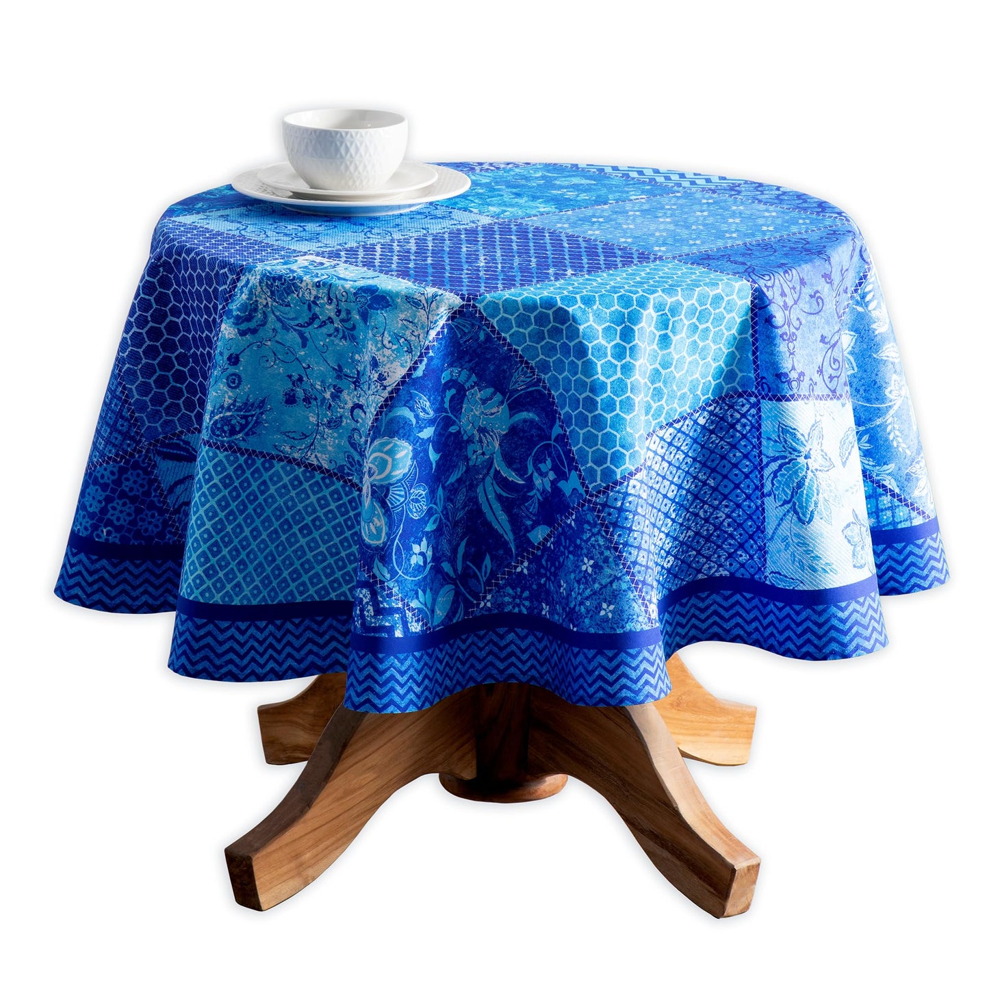 Maison d' Hermine Table Cloth Round Table 100% Cotton 69 Round Inches Tablecloth Reusable Decorative for Dining Kitchen Room Farmhouse Home Gifts for Mothers Day Spring Summer - Indigo Love