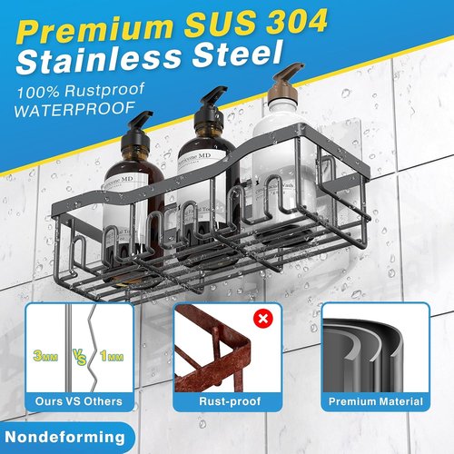 EUDELE Shower Caddy - 2 Pack Adhesive Organizer for Bathroom & Kitchen Storage | Rustproof Stainless Steel