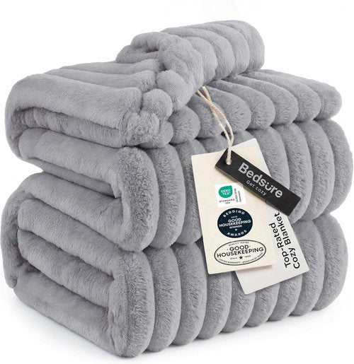 Bedsure GentleSoft Blanket - Cozy California King Size Throw in Light Grey, 102x96 Inches